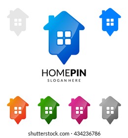 Real estate vector logo design, simple realty with pin and house represented strong, location,searching and modern real estate