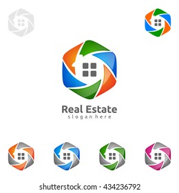 Real estate vector logo design, simple colorful realty with circle and roof represented strong and modern real estate