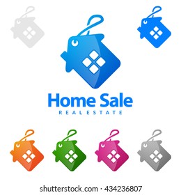 Real estate vector logo design, simple realty with price tag or label for sale and home represented sale home real estate