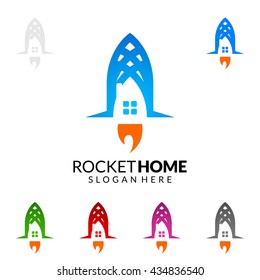 Real estate vector logo design, simple realty with rocket, home and roof represented strong high, unique, character and modern realty