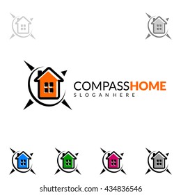 Real estate vector logo design, simple realty with compass and house represented strong, location,searching and modern real estate