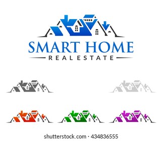 Real estate vector logo design, simple realty with line and roof represented strong and modern real estate