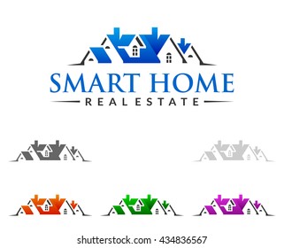 Real estate vector logo design, simple realty with line and roof represented strong and modern real estate