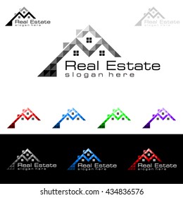 Real estate vector logo design, simple colorful realty with pixel color and roof represented strong and modern realty