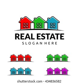 Real estate vector logo design, simple colorful realty with line and house represented unique and modern realty