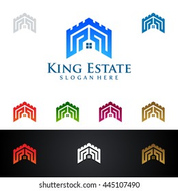 real estate vector logo design, abstract realty with line and simple kingdom shape represented strong and the king of real estate logo design