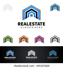 real estate vector logo design, unique realty with line and up shape represented strong and great real estate logo design