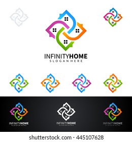 real estate vector logo design, unique colorful infinity square home represented unique real estate logo design