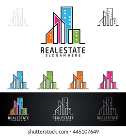 real estate vector logo design, abstract building with line shape represented strong and modern real estate logo design