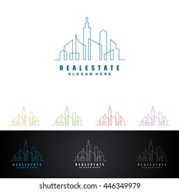 real estate vector logo design, abstract building with line shape represented strong and modern real estate logo design