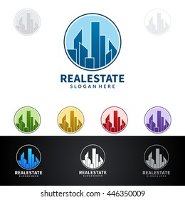 real estate vector logo design, abstract building with line shape represented unique, strong and modern