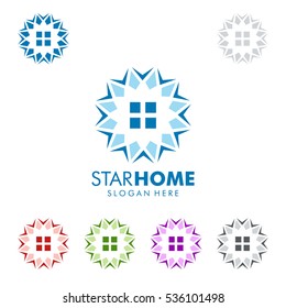 Real estate vector logo design with star and home shape