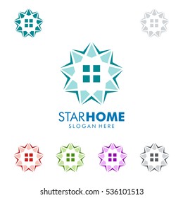 Real estate vector logo design with star and home shape