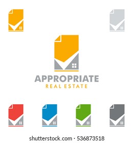 Real estate vector logo design with home and check illustration