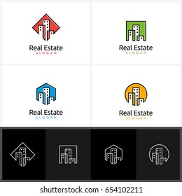 Real estate vector logo design with simple building illustration 