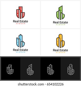 Real estate vector logo design with simple building illustration 