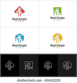 Real estate vector logo design with simple building illustration 