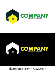 Real Estate vector logo design in hexagonal form. Apartment, village, town logo with house inside the hexagon shape concept