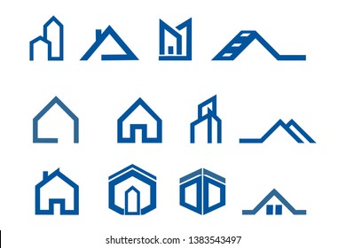 Real Estate vector logo design.Vector house icon in blue