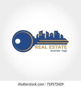 Real estate vector logo. 
Logo in the form of a key with houses.