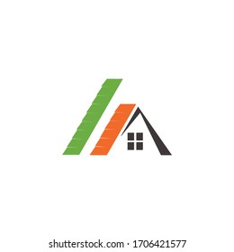 Logo del vector inmobiliario. Hogar con ventana y chimenea, simple símbolo de casa, rascacielos o flechas en el fondo cuadrado - realidad, edificio, ciudad y los íconos de la megalópolis.