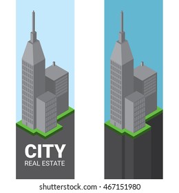 real estate vector logo isometric. office tower icon