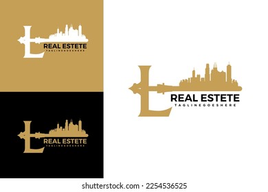 Real estate vector logo. Vector Logo Letter L Key, House, Apartment, Residence, Building, Real Estate etc. Logo in the form of a key with a building or house.