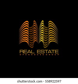Real Estate vector logo on black background. 
