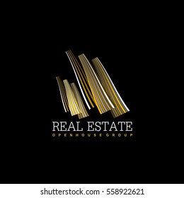 Real Estate vector logo on black background. 