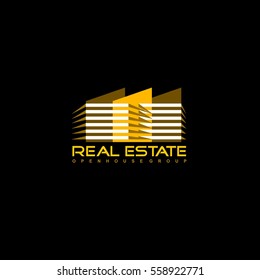 Real Estate vector logo on black background. 