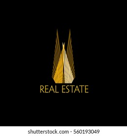 Real Estate vector logo on black background. House abstract concept icon