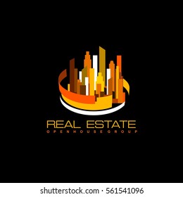 Real Estate vector logo on black background. House abstract concept icon