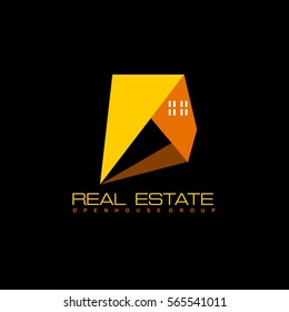 Real Estate vector logo on black background. House abstract concept icon