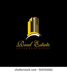 Real Estate vector logo on black background. House abstract concept icon