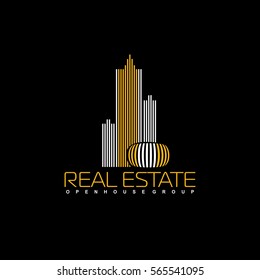 Real Estate vector logo on black background. House abstract concept icon