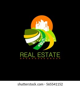 Real Estate vector logo on black background. House abstract concept icon