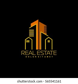 Real Estate vector logo on black background. House abstract concept icon
