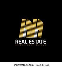 Real Estate vector logo on black background. House abstract concept icon