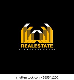 Real Estate vector logo on black background. House abstract concept icon