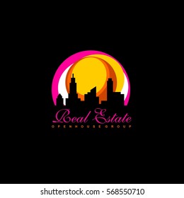 Real Estate vector logo on black background. House abstract concept icon