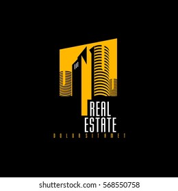 Real Estate vector logo on black background. House abstract concept icon