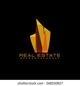 Real Estate vector logo on black background. House abstract concept icon