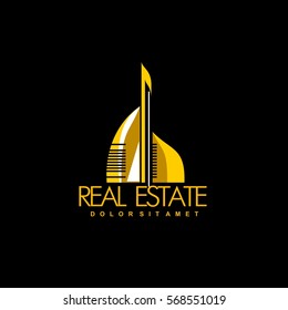 Real Estate vector logo on black background. House abstract concept icon