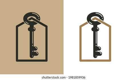 Real estate vector logo, realty agency emblem, turnkey symbol business identity, house for sale or rent, real property theme.