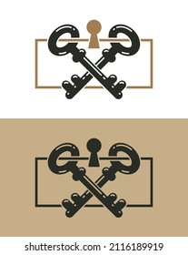 Logotipo vectorial inmobiliario, emblema de agencia de bienes raíces, identidad empresarial de símbolo llave en mano, casa en venta o alquiler, tema de propiedad inmobiliaria.