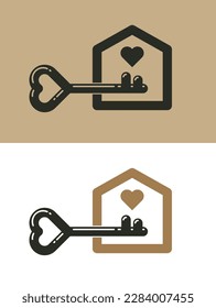 Real estate vector logo, realty agency emblem, turnkey symbol business identity, house for sale or rent, real property theme.