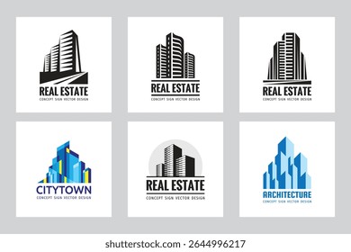 Real Estate - vector logo set concept design. Modern buildings icon sign collection. Creative illustration. Abstract city. 