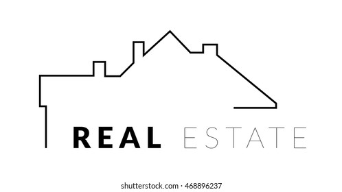 Real estate vector logo with silhouette house and the roof