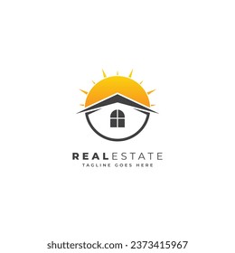 Real Estate Vector logo Template with Sun and Roof Icon