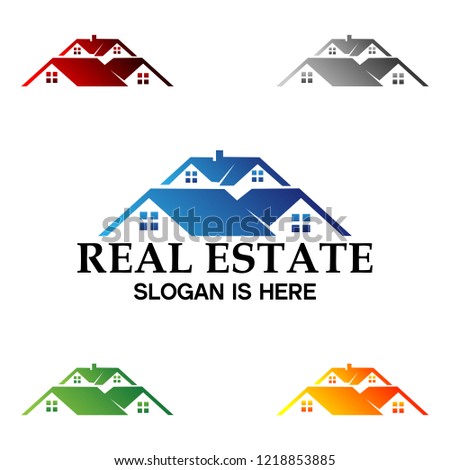 Real estate vector logo template,residential building property,  simple realty with line and roof represented strong and modern real estate
